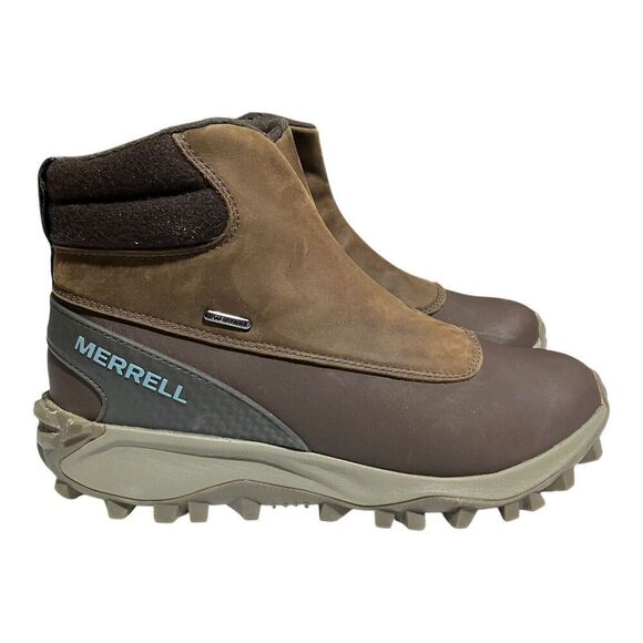Merrell Boots WMNS 10 Brown Wool Thermo Kiruna Mid Zip Waterproof Hiking Leather - Picture 1 of 8